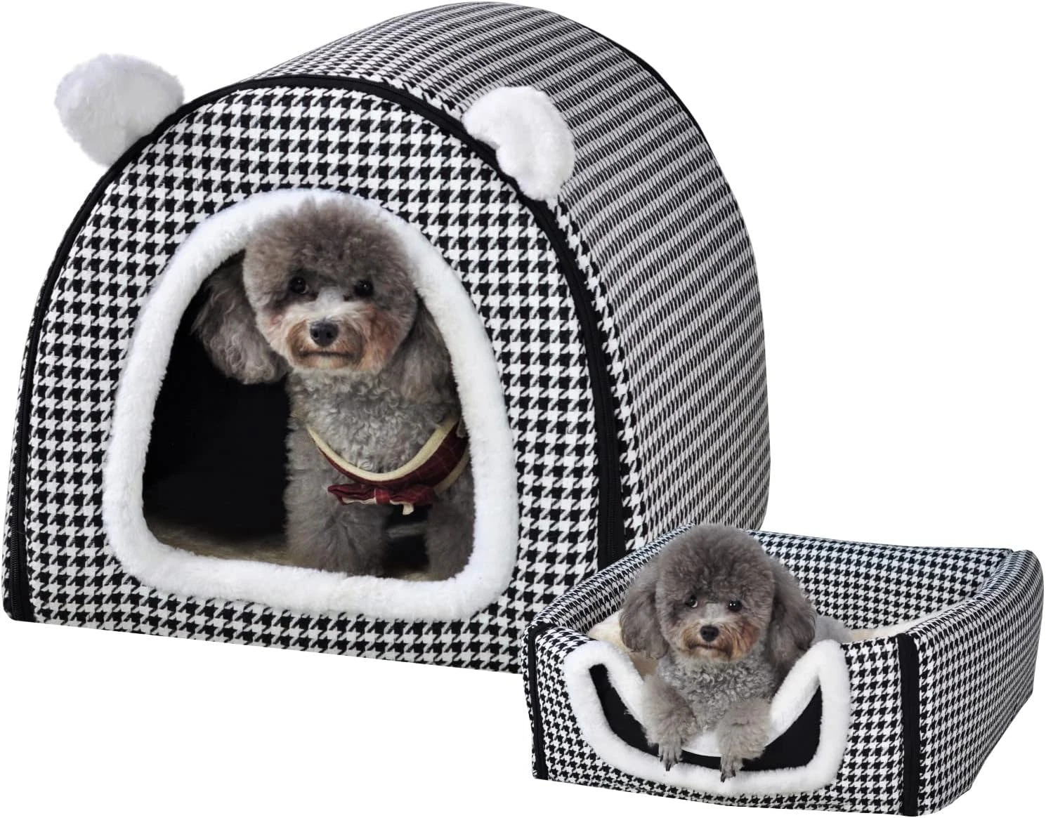 Dog Bed or Cat Bed,2 Ways to Use,Indoor Pet House with Fluffy Mat,Removable and