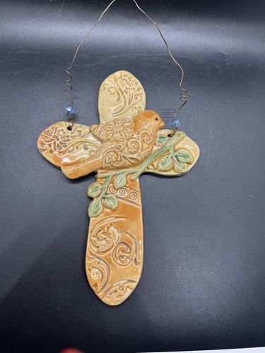 Pottery Cross With Bird Wall Hanging - Picture 2 of 3