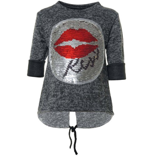Pullover Pulli Wende Pailletten Sweatshirt Langarm Mädchen Anthrazit 98-104