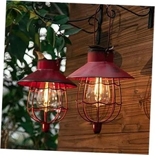  2 Pack Solar Lantern Hanging Waterproof Outdoor Metal Solar Lamp with Warm 
