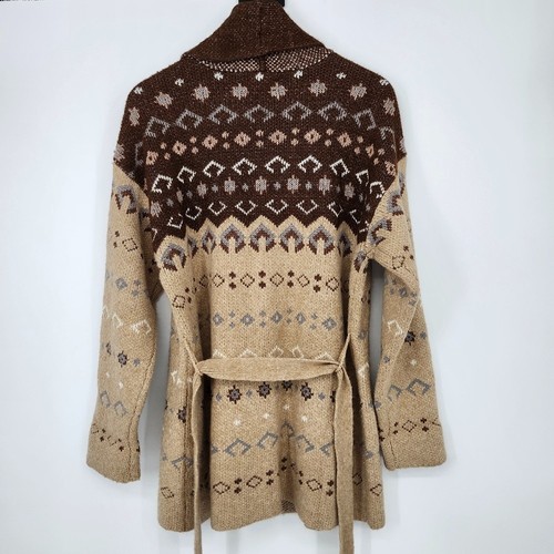 Lucky Brand Womens Shawl Cardigan Size L Brown Tan Belt Southwest Aztec Western - Picture 6 of 6