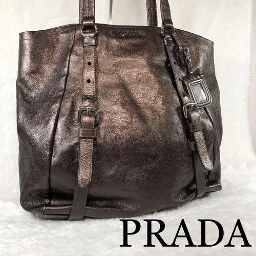 Sac fourre tout Prada cuir Br4052 marron métallisé