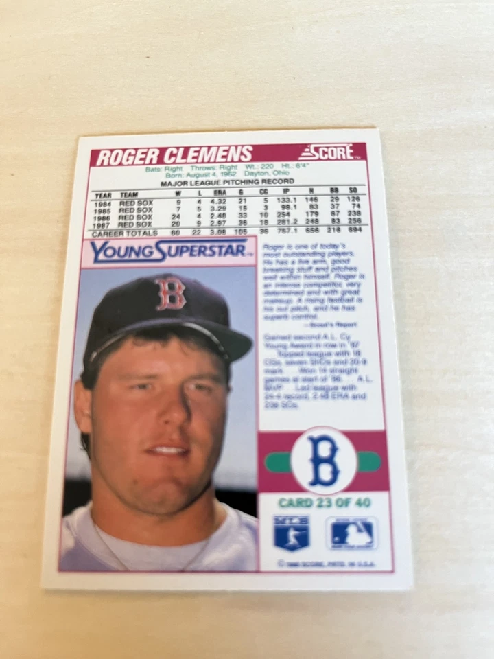 1988 Score - Rack Pack Young Superstars 2 Roger Clemens #23 - Image 2 of 2