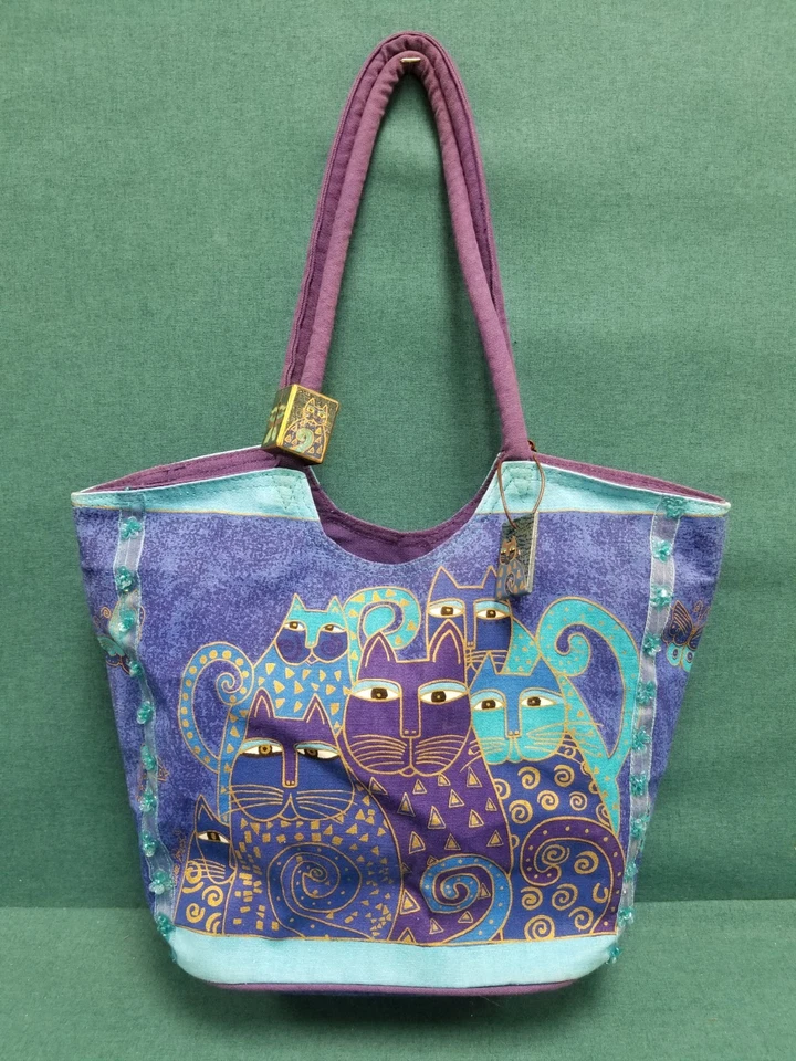 2 VTG Laurel Burch Colorful Big Cat Art Tote Bags - Image 3 of 4