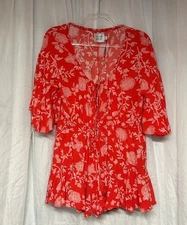 Hello Molly Red white floral Romper XS - us 2 tassel tie