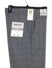 Kenneth Cole Reaction Slim-Fit Stretch Dress Pants Dark Grey Plaid 36x32 NWT