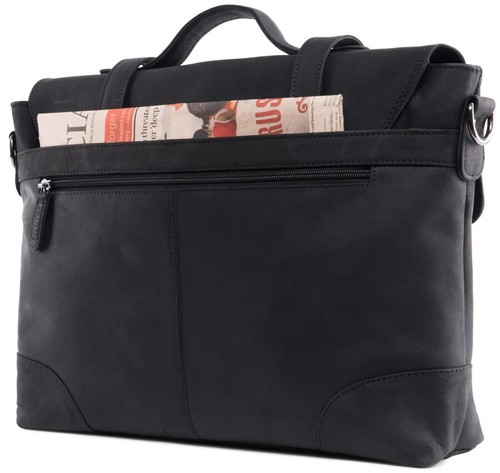 LEABAGS Liverpool Black Genuine Buffalo Leather Messenger Bag Vintage Style 14” - Picture 5 of 7
