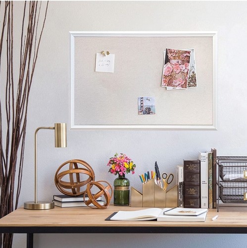 U Brands Farmhouse Linen Bulletin Board, 30 x 20 Inches,White Wood Frame - Picture 3 of 6