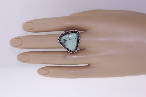 Sterlingsilber 1 " Grün Natürlich Türkis Perlen & Seil Rand Ring - Bild 2 von 7