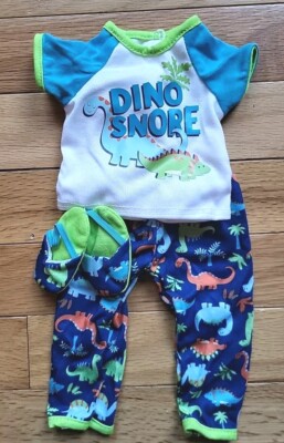 My Life As Dino Snore 18'' Boy Doll Blue & Green Dinosaur Pajamas Outfit Slippers