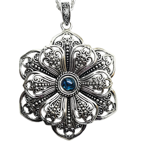 Abalone Mandala Pendant Necklace Statement 33" Chain Large Lotus Bib Jewellery - Picture 16 of 24