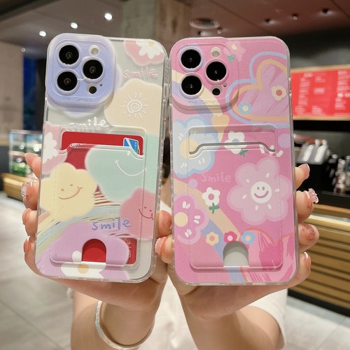 Niedliche Lächeln Karte Geldbörse Etui weiche Handyabdeckung Rückseite Frauen Mädchen für Huawei Xiaomi