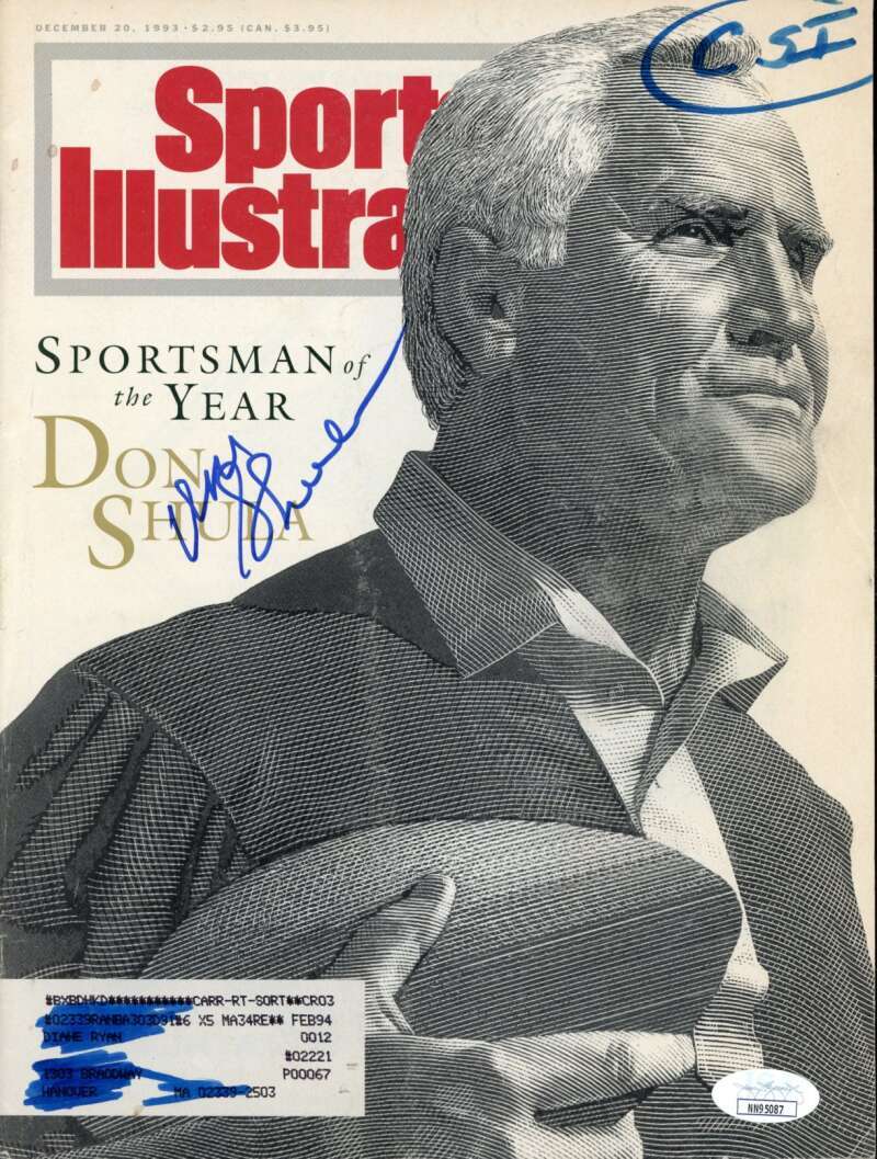 Don Shula JSA Coa Signed  1993 Sports Illustrated Magazine Autograph