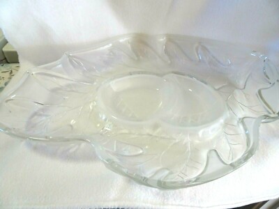 Clear Glass Contemporary Chip n Dip Tray-NWOT-13''x 18''-Heavy