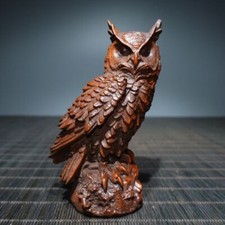 Collectible Solid Boxwood Hand Carved Owl Sculpture Statue Ornament Gift