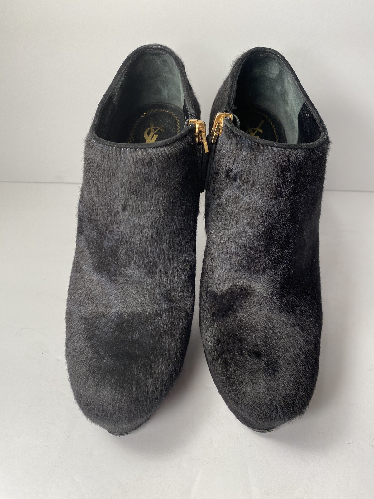 Stivaletti YSL Yves Saint Laurent Tribtoo Ponyhair tacco nero 37 6 5 $995