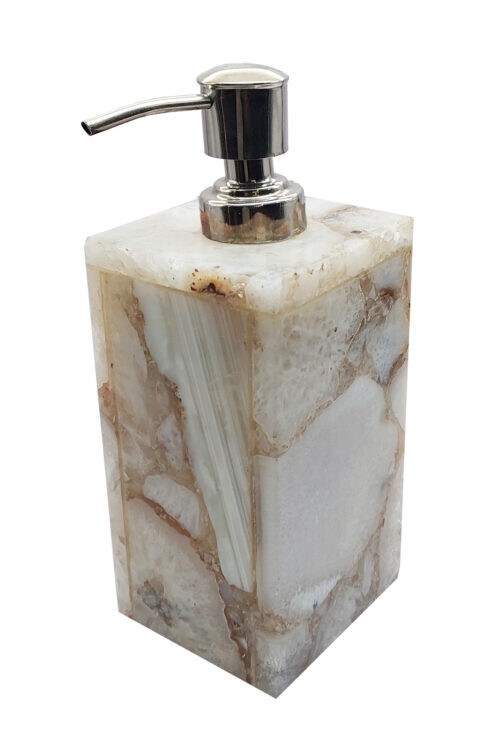 Dispensador de jabón de ágata blanca, dispensador de champú de recarga, regalos de San Valentín para ella