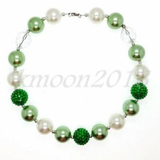 Fashion Pearl Green Acrylic Chunky Beads Kids Gumball Bubblegum Chain Necklace
