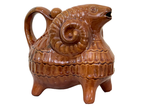 Vintage Majolica Ram Decanter Decorative Ceramic Jug Ewer Folk Art Ukraine - 第 1/13 張圖片