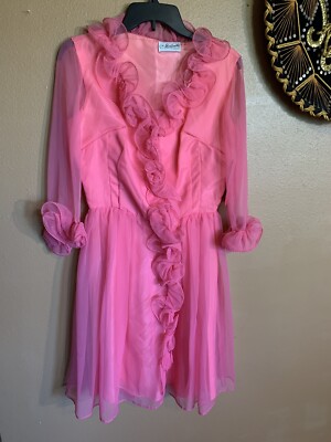 Vintage Miss Melinda Beautiful Pink Chiffon Dress S/M