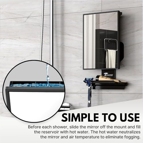 Deluxe Larger Fogless Shower Shaving Mirror With Squeegee Large Black 