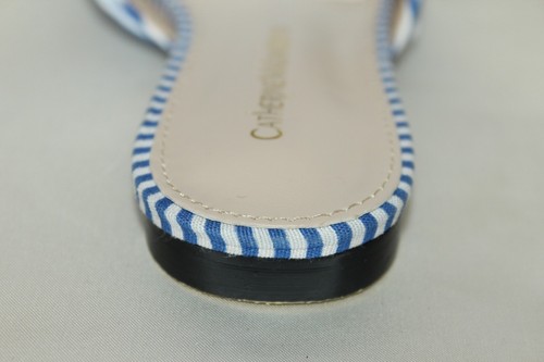 NEW CATHERINE MALANDRINO Blue Stripe TIMEY Peep Toe Mules Loafer Sz 7 - Picture 7 of 9