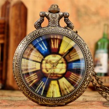 Retro Rainbow Multi Color Men Women Quartz Pocket Watch Necklace Chain Gift