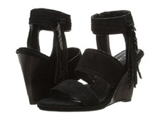 Coach Women's Delaney Lux Suede Black Wedge Sandals Brand New