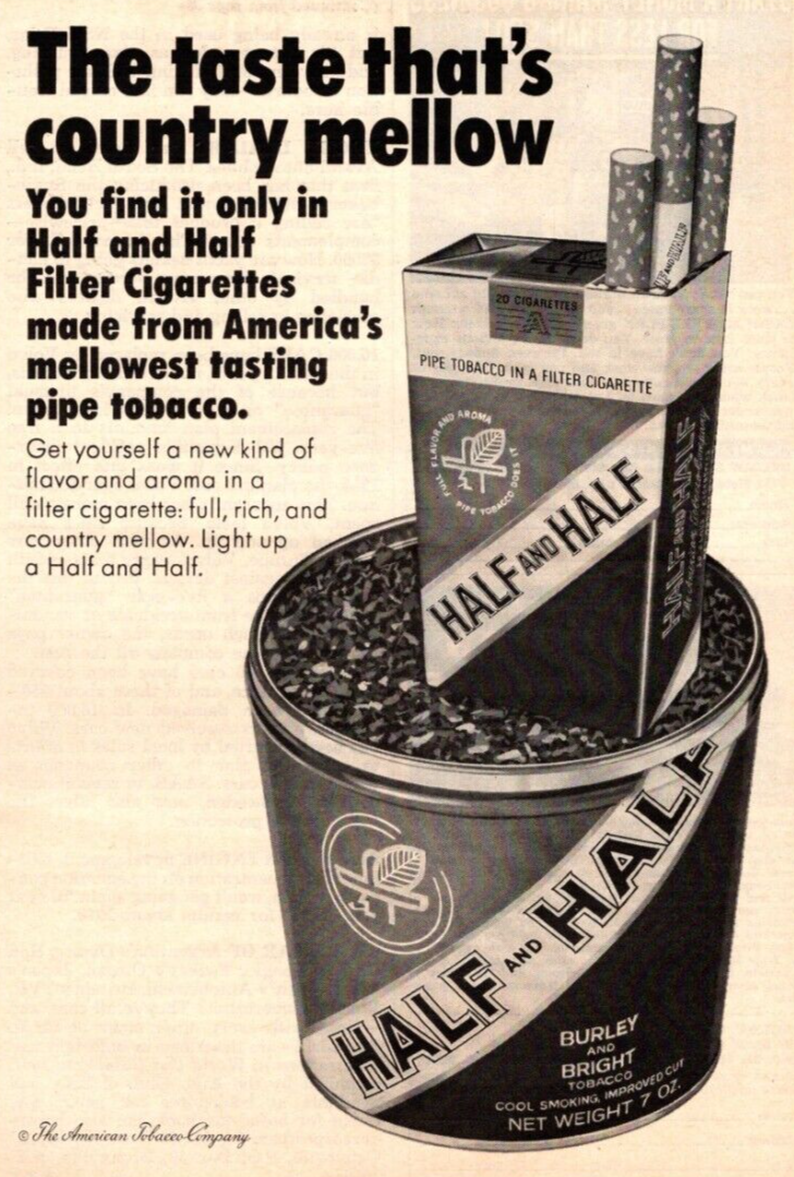 half and half cigarettes 1967 HALF AND HALF TOBACCO PRINT AD, 