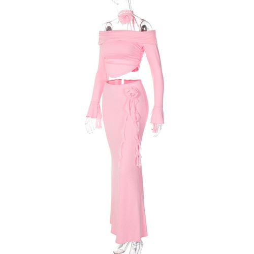 Ladies Maxi Skirts Bardots Shirts Tops 3Pcs Flower Co Ord Set Long Dress Party - Picture 21 of 29
