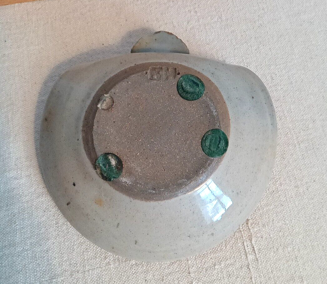 Art Pottery Sea Shell Trinket Soap Dish Glazed Signed BH Coastal Neutral Gift