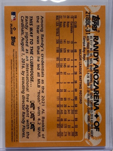 RANDY AROZARENA - 2023 TOPPS SERIES 2 1988 MOJO REFRACTOR #2T88C-31 TB RAYS - Picture 2 of 2
