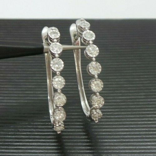 STUNNING 10K WG DIAMOND HOOP EARRING .35 tcw A16010-3 4.63 grams - Picture 7 of 12