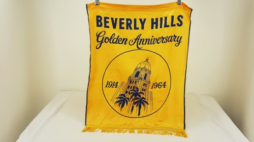 Rare & Genuine 1964 BEVERLY HILLS, CA Golden Anniversary Satin STREET FLAG
