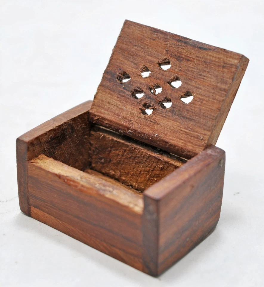 Antigua caja de anillos pequeña miniatura de madera original antigua hecha a mano Foto 3 de 4