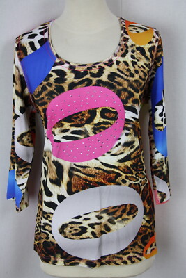 Damen Tunika Shirt Oberteil Leoprint abstrakt Glitzer Viskose IMAGINI Gr.44,46
