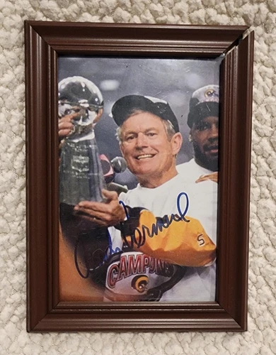 Los Angeles Rams Coach Dick Vermeil Autographed Photo With Trophy