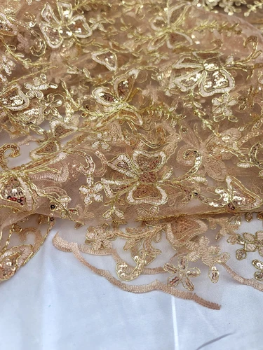 Gold Butterfly Design Lace Embroidered Sequins Fabric Sold By The Yard Prom image 2