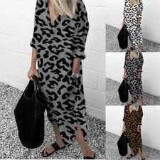 Casual Shirt Dress Home Long Long Sleeve Loose Printing Leopard Tops Womens