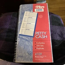 TOPS 4109 Duplicate Petty Cash Book,Wire Bound Carbonless 200 Sets Duplicate NEW