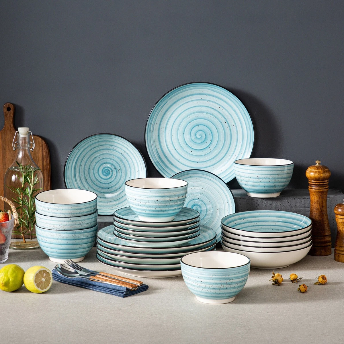 Sky Blue Stoneware Ceramic Dinnerware Set for 4 8 12 SKU 70090 eBay