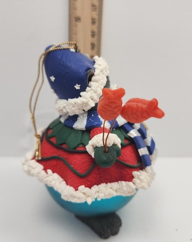 CWC Holiday Chunky Cat Santa 5" Embellished Glass Ball Ornament Teal Blue Green - Picture 2 of 7