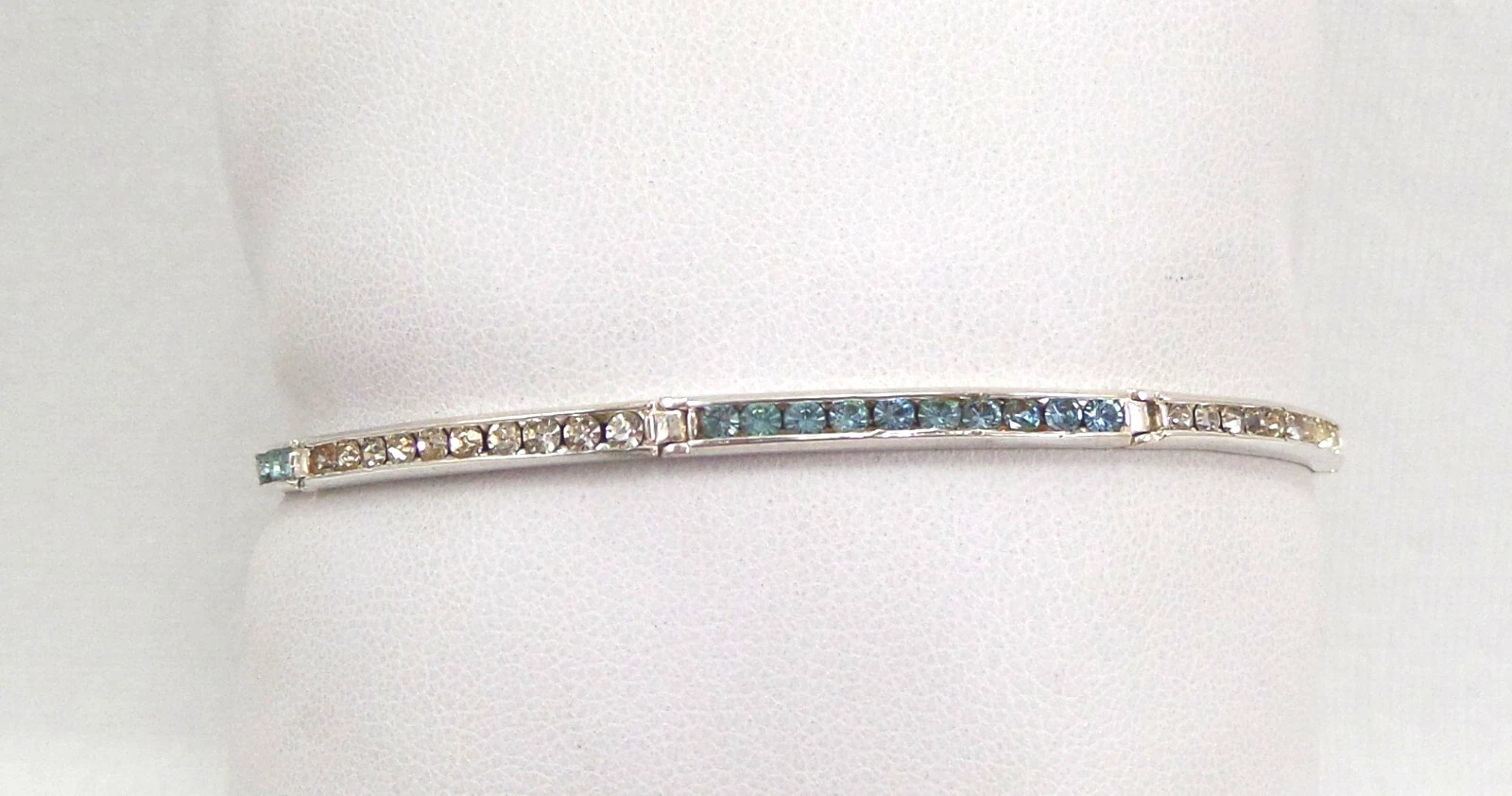 Bracciale Tennis Vintage Argento Sterling Chanel Set Zirconi Blu Chiaro e Trasparente Lungo 7”