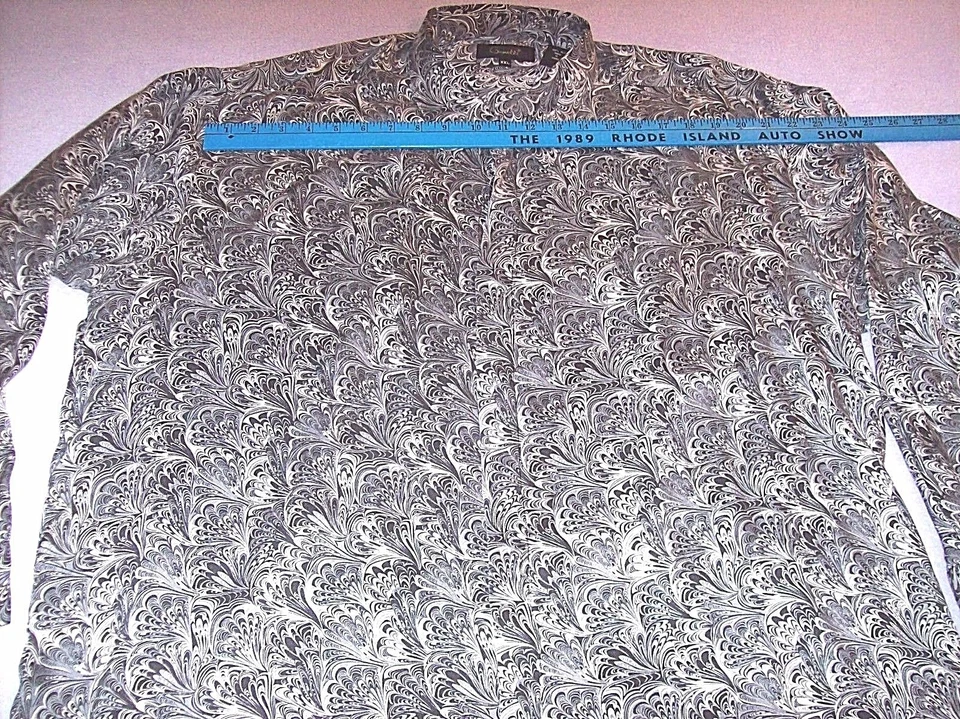 MENS GENELLI  100% SILK SHIRT BLACK, DARK AND LIGHT SILVER PAISLEY XX  LARGE - Image 4 of 4