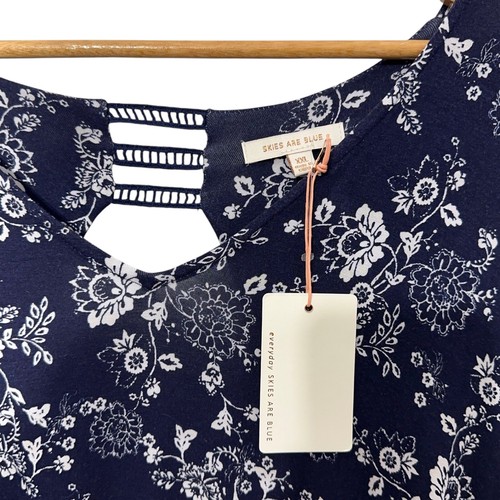 NWT Skies are Blue Womens Navy Floral Dress Size XXL Stretch Spring Casual - Picture 3 of 3