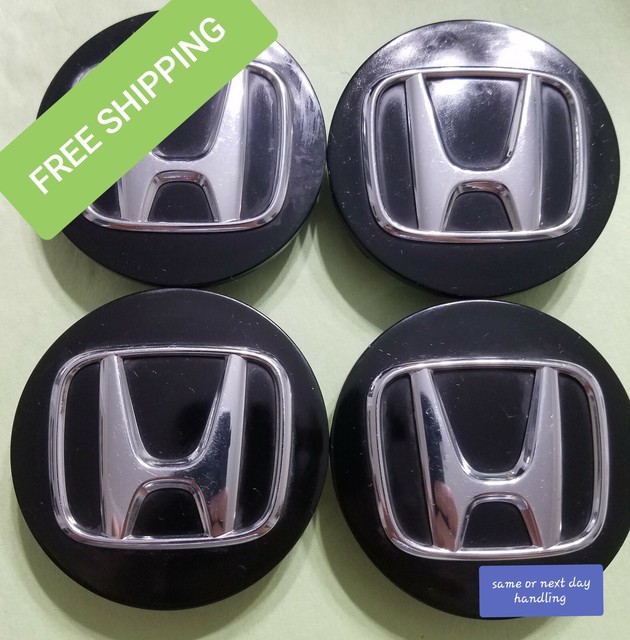Set of 4 GENUINE OEM Honda Civic Accord Pilot GLOSS BLACK center caps 2