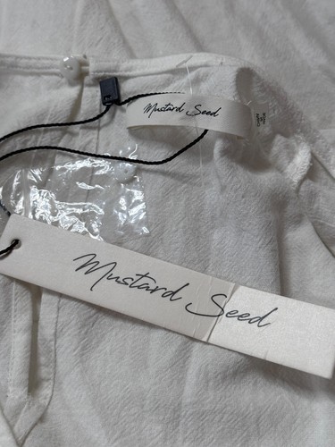 New Mustard Seed Dress Small White Jersey Knit Ruffled Cap Sleeve V Neck Mini - Picture 5 of 6