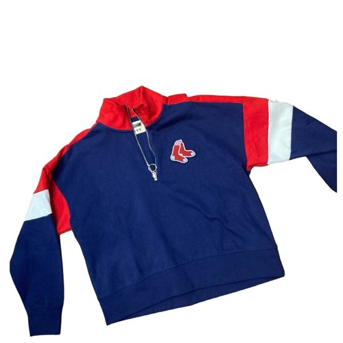 Heckklappe kurz geschnitten rot weiß und blau Boston Red Sox 1/4 Reißverschluss Sweatshirt neu ohne Etikett - Bild 3 von 11