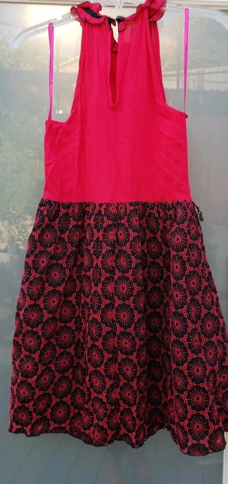 ANTHROPOLOGIE Ark & Co Women's Pink Black Ruffle Halter Floral Sheath Dress Sz S - Image 2 of 4