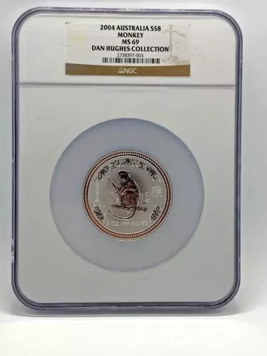 2004 Australia $8 NGC MS69 Lunar I Series Year of the Monkey 5 Oz BU Silver